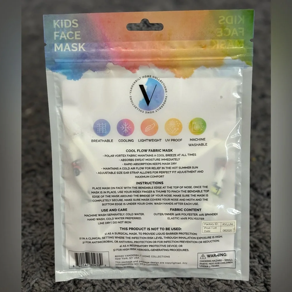 NWT Vanderbilt Kids Face Mask - cars design - cool flow fabric